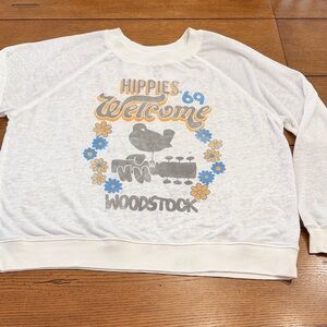 Recycled Karma White Hippies Welcome Woodstock Sweatshirt